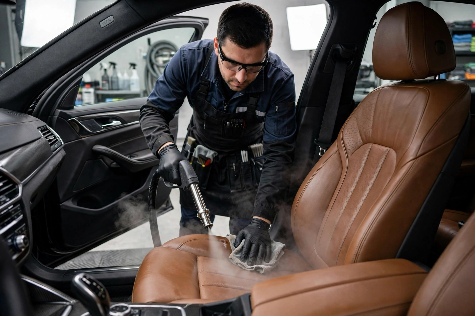Premium leather interior being detailed