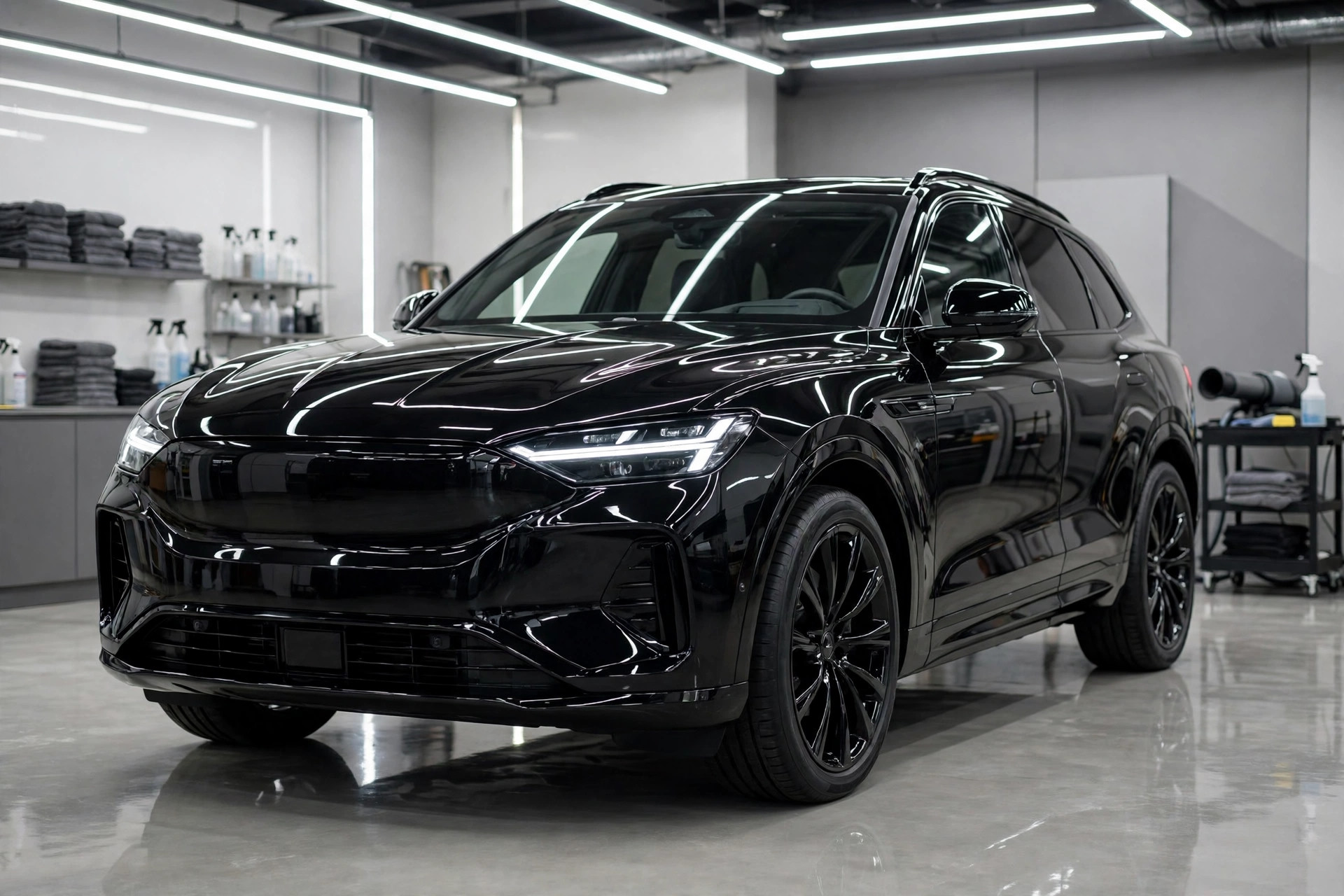 Luxury SUV with a mirror-like ceramic coating shine